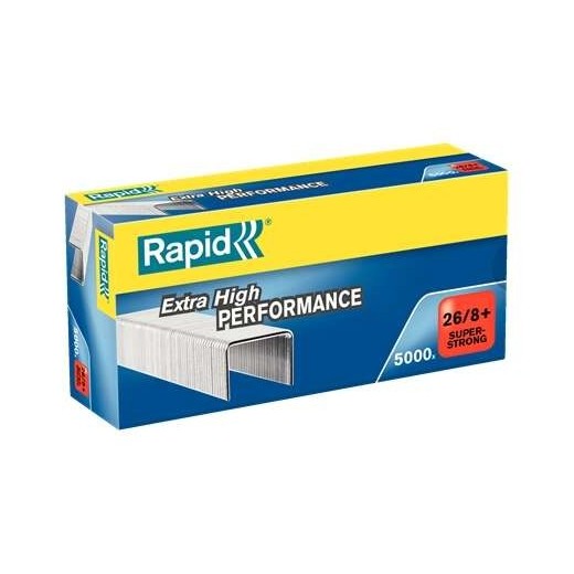 Rapid Super Strong Caja de 5000 Grapas 26/8+ - Hasta 50 Hojas - Alambre Galvanizado Superreforzado - Patilla de 8