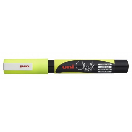 Uni-ball PWE-3MS Marcador de Tiza Liquida - Punta Conica 0.7mm - Borrado en Humedo - Resistente a la Lluvia - Color Amarillo