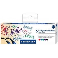 Staedtler 3002 Pack de 5 Rotuladores de Doble Punta para Caligrafia - Tinta Base de Agua - Colores Surtidos