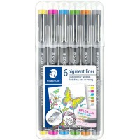 Staedtler Pigment Liner 308 Pack de 6 Rotuladores Calibrados - Trazo 0.3mm - Secado Rapido - Colores Surtidos