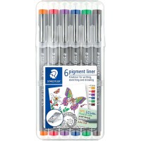 Staedtler Pigment Liner 308 Pack de 6 Rotuladores Calibrados - Trazo 0.5mm - Secado Rapido - Colores Surtidos