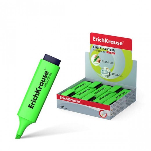 Erichkrause Visioline V-20 - Marcador de Texto con Punta Biselada - Tinta Fluorescente a Base de Agua - Color Verde