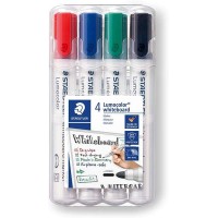 Staedtler Lumocolor 351 Pack de 4 Marcadores para Pizarra Blanca - Secado Rapido - Colores Surtidos