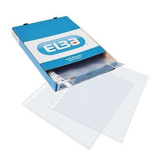 Elba Pack de 100 Fundas Multitaladro PP 90 Micras - Tamaño Folio - Acabado Piel Naranja - Transparente