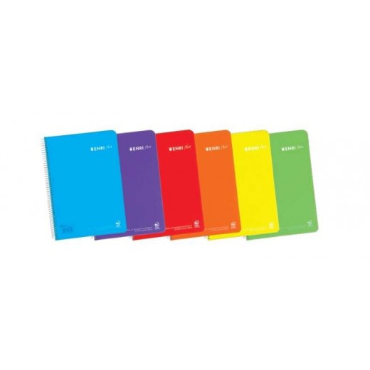 Enri Plus Cuaderno Espiral Formato Folio Pautado 2.5mm - 80 Hojas 90gr con Margen - Cubierta de Plastico - Colores Surtidos