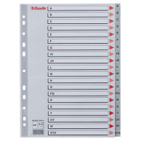 Esselte Indice Abecedario de Plastico con Caratula A4 - Tipo A-Z - Cartulina Indice: Carton Gris - Material PP - Tamaño A4 - Multitaladro - Presentacion en Bolsa Individual - Color Gris