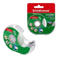 Erichkrause Cinta Adhesiva Invisible con Aplicador 12mmx20m - Superficie Mate - Apta para Escribir Encima - Transparente