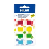 Milan Bloc de 140 Puntos de Pagina de Colores Transparentes - Plastico - Removibles - Medidas 45mm x 12mm - Colores Surtidos