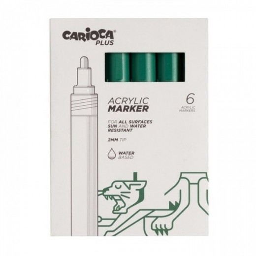 Carioca Plus Pack de 6 Marcadores Acrilicos - Punta 2mm - Color Verde