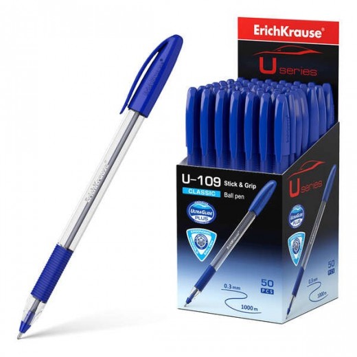 Erichkrause Boligrafo U-109 Classic Stick&Grip - Ultra Glide Technology - Tinta Azul