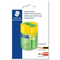 Staedtler 512 Sacapuntas de Plástico Doble Uso - Angulo de Afilado 23º y 30º - 2 Agujeros - Deposito - Colores Surtidos