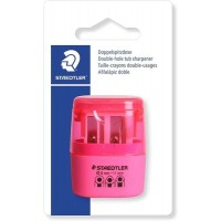 Staedtler Sacapuntas Doble Uso con Deposito - 2 Agujeros - De 8.2mm hasta 10.2mm - Color Rosa Neon