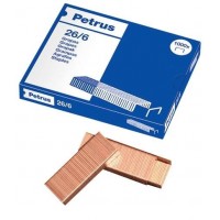 Petrus Caja de 1000 Grapas 26/6 Cobreadas - Hasta 30 Hojas - Patilla de 6mm