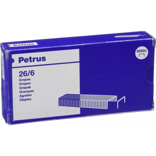 Petrus Caja de 5000 Grapas 26/6 Cobreadas - Hasta 30 Hojas - Patilla de 6mm