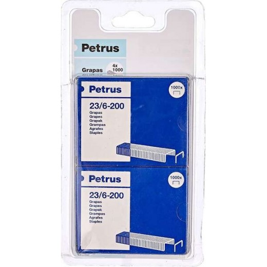 Petrus Pack de 4 Cajas de 1000 Grapas 23/6-200 Cobreadas - Hasta 20 Hojas - Patilla de 6mm