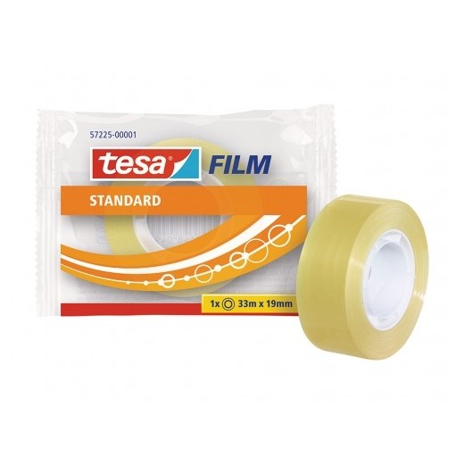 Tesa Tesafilm Standard Cinta Autoadhesiva Transparente 19mmx33m - Buena Adherencia y Alta Resistencia a la Luz UV - Sin PVC