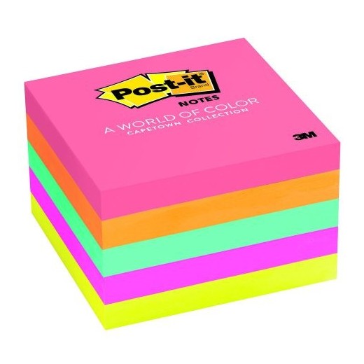 Post-it Bloc de 500 Notas Adhesivas Removibles Colores Neon 76x76mm - Papel con Certificacion PEFC - Colores Surtidos