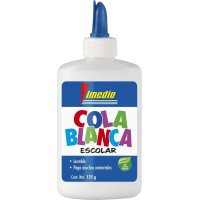 Imedio Cola Blanca Escolar 125gr - Sin Disolventes - Bote Blando Ideal para Niños - Con Espatula Incorporada