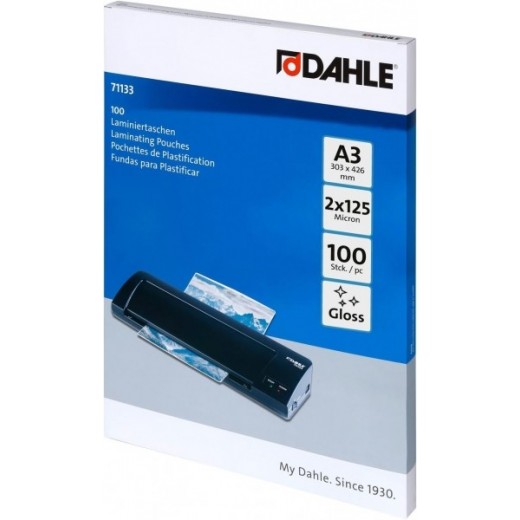 Dahle Pack de 100 Fundas para Plastificar Brillo A3 - 125 Micras - Alta Calidad - Transparente