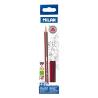 Milan Pack de 12 Lapices de Grafito Triangulares - Mina HB de 2.2mm - Resistente a la Rotura - Para Escritura y Dibujo