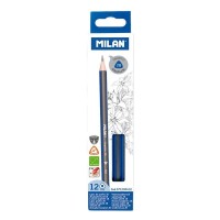 Milan Pack de 12 Lapices de Grafito Triangulares - Mina 2B de 2.4mm - Resistente a la Rotura - Recomendado para Dibujo Artistico