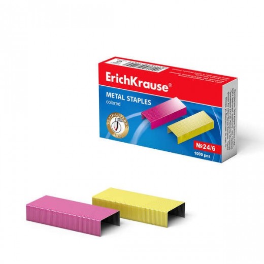 Erichkrause Caja de 1000 Grapas de Colores 24/6 - Alambre de Acero de Alta Calidad - Resistencia Mejorada - Colores Surtidos