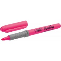 Bic Highlighter Grip Marcador Fluorescente - Tinta con Base de Agua - Punta Biselada - Trazo entre 1.60 y 3.30 mm - Color Rosa