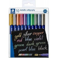 Staedtler Metallic Calligraphy Pack de 10 Rotuladores para Caligrafia - Trazo 2.8mm - Colores Surtidos