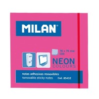 Milan Bloc de 100 Notas Adhesivas - Removibles - 76mm x 76mm - Color Rosa Neon