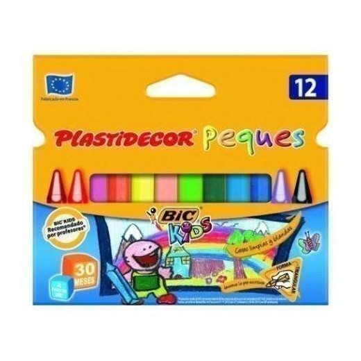 Bic Kids Plastidecor Peques Caja de 12 Lapices de Cera Triangulares - Ideal Niños Pequeños - Textura blanda - No Mancha