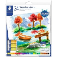 Staedtler Pack de 24 Tubos de Acuarela 12ml - Colores Brillantes  - Usar en Papel Acuarela o Cartulina - Colores Surtidos