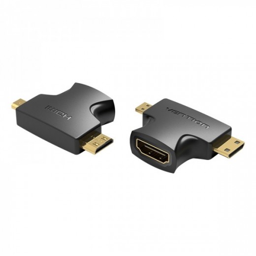 Vention Adaptador HDMI Hembra a Micro HDMI Macho - Mini HDMI Macho - Color Negro