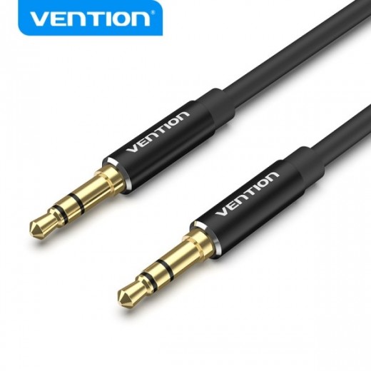 Vention Cable de Audio - Conectores Jack 3.5" - Chapado en Oro - Carcasa de Aluminio - Longitud 3m - TPE Duradero - Color Negro