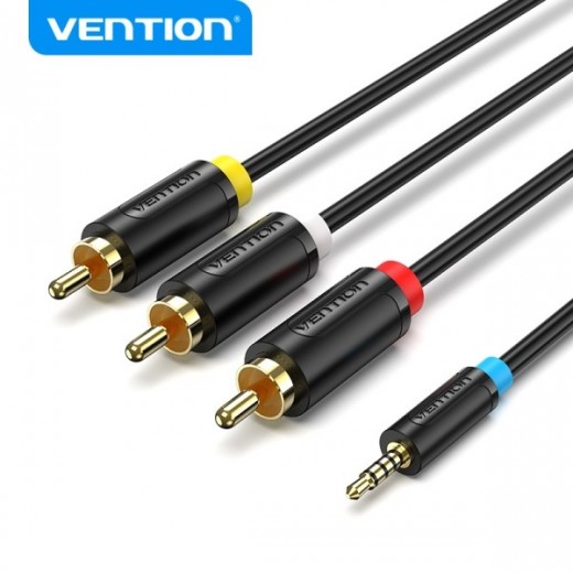 Vention Cable Jack 2.5 mm a 3 RCA - Conexion Versatil - Compatible con TV Antiguas - Color Negro