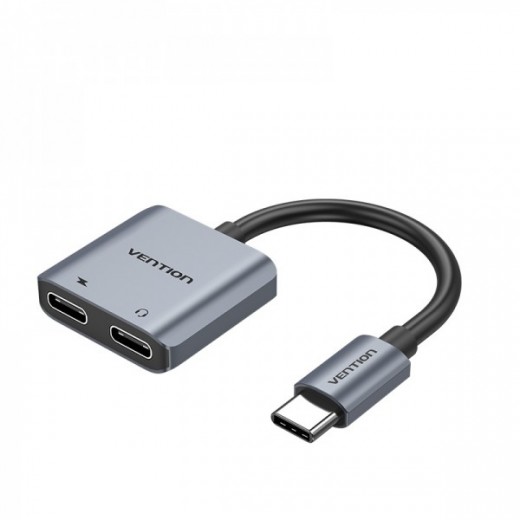 Vention Conversor USB-C Macho a 2x USB-C Hembra (Audio y Carga) - Color Gris