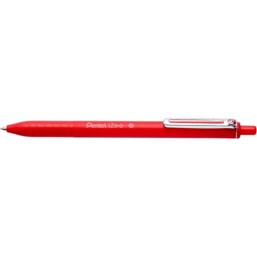 Pentel iZee Boligrafo de Bola Retractil - Punta 0.7mm - Trazo 0.35mm - Clip de Metal - Color Rojo