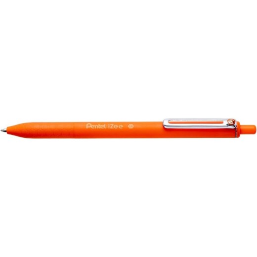 Pentel iZee Boligrafo de Bola Retractil - Punta 0.7mm - Trazo 0.35mm - Clip de Metal - Color Naranja