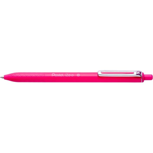 Pentel iZee Boligrafo de Bola Retractil - Punta 0.7mm - Trazo 0.35mm - Clip de Metal - Color Rosa