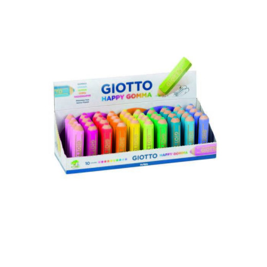 Giotto Happy Gomma Goma de Borrar - Forma de Lapiz - Para Borrar Grafito - Colores Fluo Surtidos
