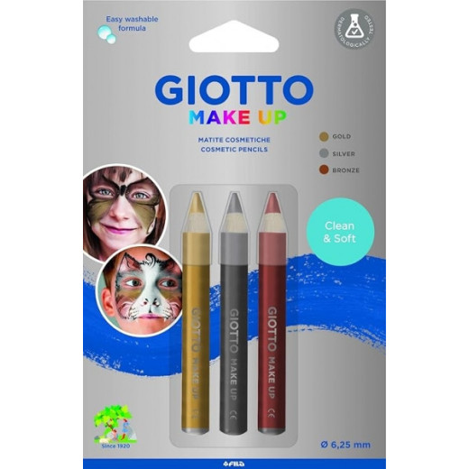 Giotto Make Up Metallic Pack con 3 Lapices Cosmeticos - Se Lava con Agua - Dermatologicamente Testado - Colores Metalicos Surtidos