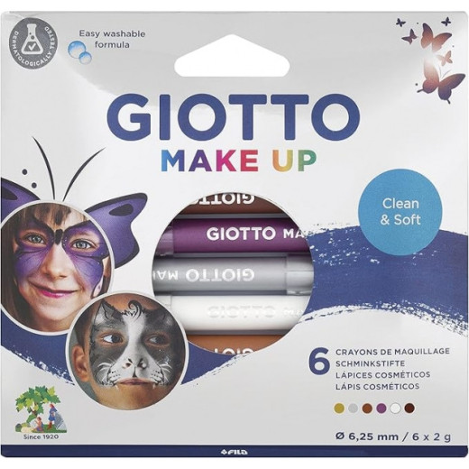 Giotto Make Up Metallic Pack con 6 Lapices Cosmeticos - Se Lava con Agua - Dermatologicamente Testado - Colores Metalicos Surtidos