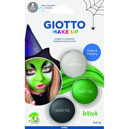 Giotto Make Up Witch Pack con 3 Maquillajes Faciales de Tematica Bruja - Se Lava con Agua - Dermatologicamente Testado - Colores Surtidos
