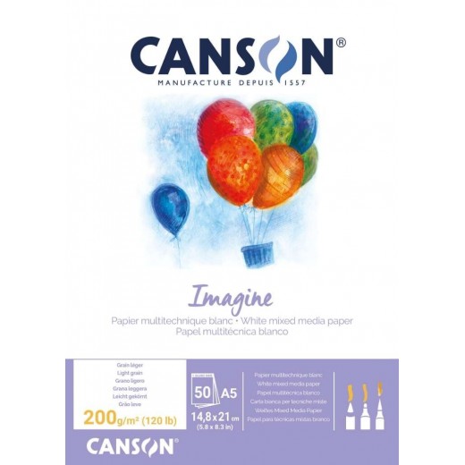 Canson Imagine Bloc Encolado de 50 Hojas A5 - Grano Fino - 14