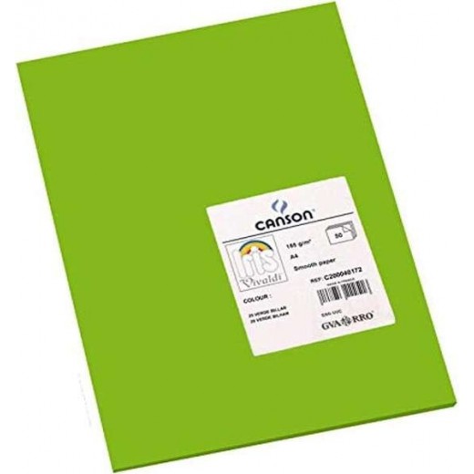 Canson Guarro Pack de 50 Cartulinas Iris A4 de 185g - 21x29.7cm - Color Verde Billar