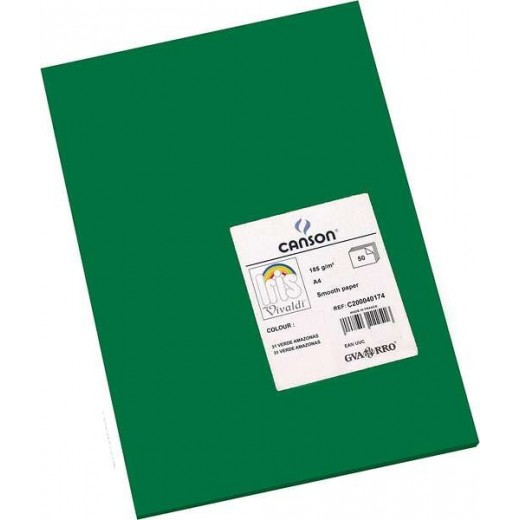 Canson Guarro Pack de 50 Cartulinas Iris A4 de 185g - 21x29.7cm - Color Verde Amazonas