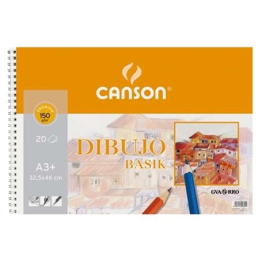 Canson Basik Bloc de Dibujo de 20 Hojas A3 150gr - Medidas 32.5x46cm - Color Blanco