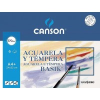 Canson Acuarela Basik Minipack de 6 Hojas A4+ 370gr - Muy Bien Encolado - De grano Ligero - Color Blanco