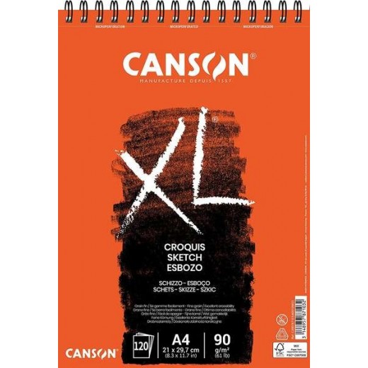 Canson XL Bloc de Croquis con 120 Hojas A4 - Espiral Microperforado - 21x29.7cm - 90g - Color Marfil