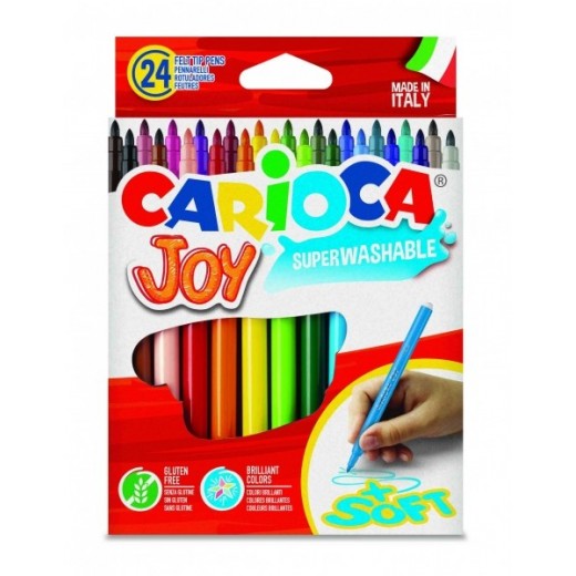 Carioca Joy Pack de 24 Rotuladores - Tinta Superlavable - Punta Fina 2.8mm - Punta Bloqueada - Tapa Ventilada - Color Varios