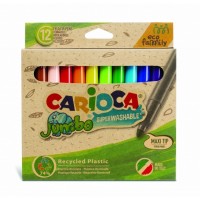 Carioca Jumbo Eco Family Pack de 12 Rotuladores - Punta Maxi 6mm - Tinta Superlavable - Capuchon Ventilado - Color Varios